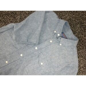 Broletto Shirt Mens M Blue Chambray Linen Blend Button Down Short Sleeve‎